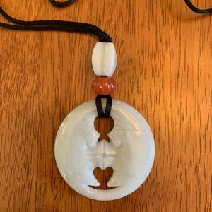 Jade & Coral Pendant on a Silk Cord